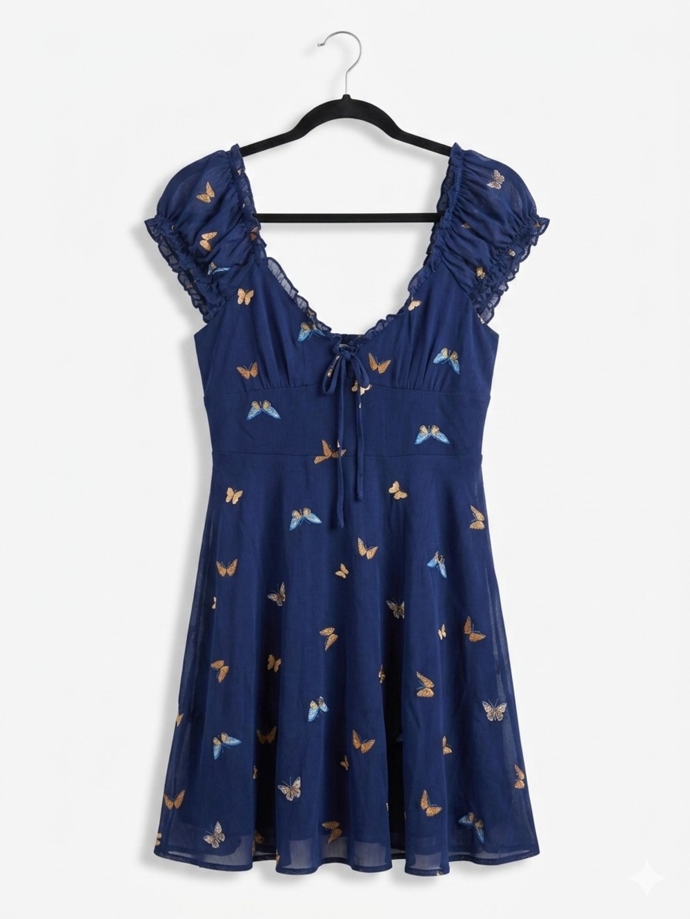 M&M'S Navy Blue Butterfly Tie-Front Mini Dress
